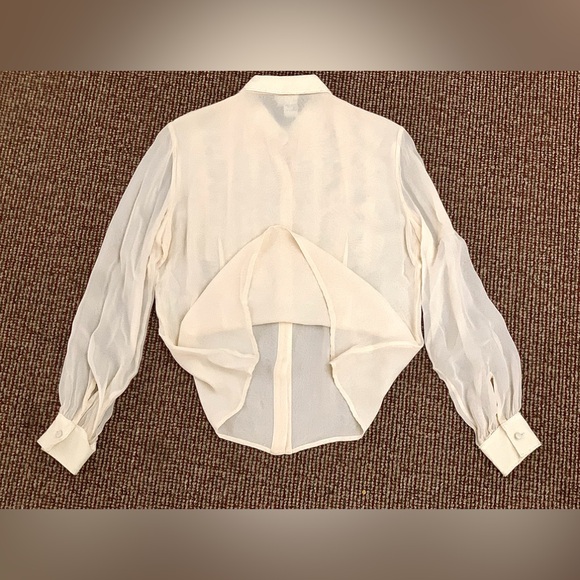 Women's 10 Vtg Ivory Cream 100% Silk Ruffled Bib Zola Evening Top Shirt Blouse - Picture 16 of 16
